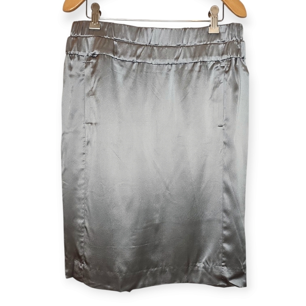 J. Crew Silver 100% Silk Pull-On Elastic Waistband Pencil Skirt - Size 2